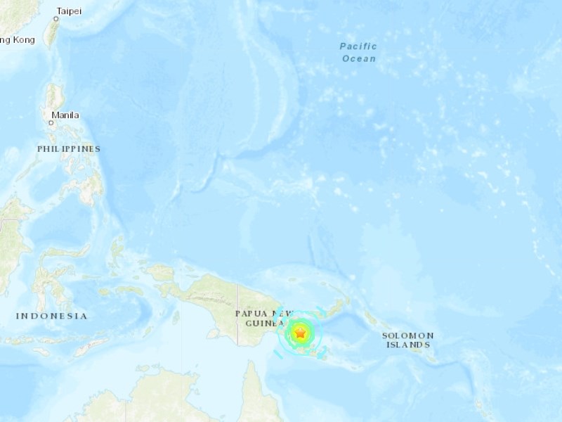 美國地質調查所表示，巴布亞紐幾內亞東部17日發生規模6.9強震。（圖取自美國地質調查所網頁earthquake.usgs.gov）